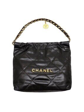Chanel 22 Small Handbag Shiny Calfskin Black Gold